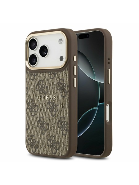 Guess Guess PU Leather 4G Gold Frame MagSafe Zadní Kryt pro iPhone 17 Pro Brown