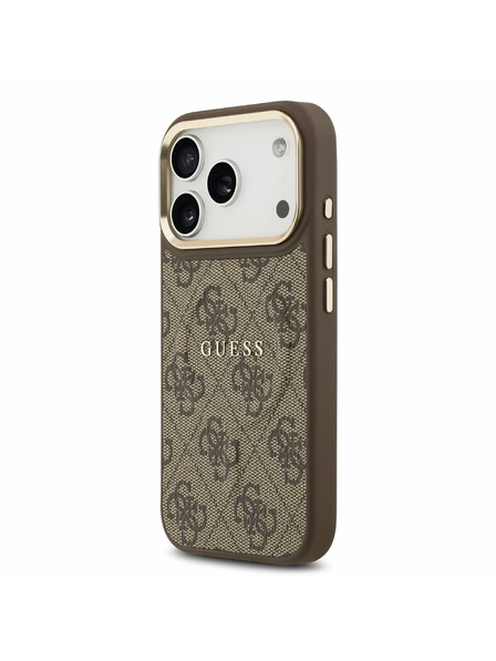 Guess Guess PU Leather 4G Gold Frame MagSafe Zadní Kryt pro iPhone 17 Pro Brown
