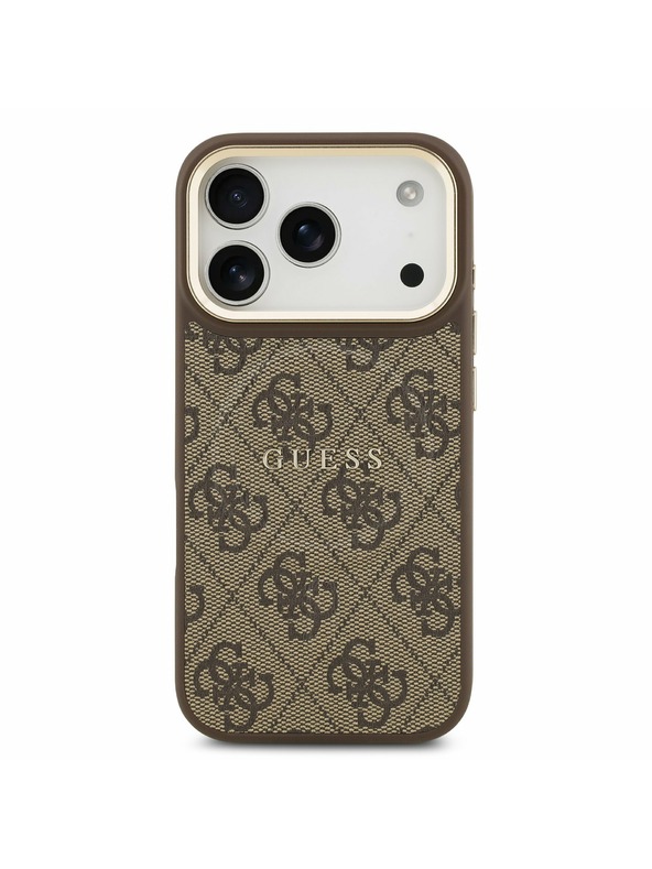 Guess Guess PU Leather 4G Gold Frame MagSafe Zadní Kryt pro iPhone 17 Pro Brown