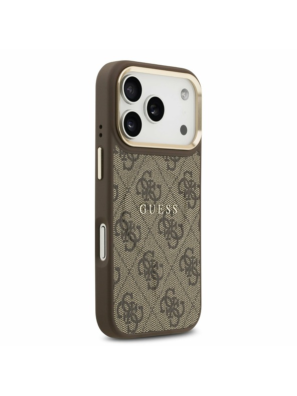Guess Guess PU Leather 4G Gold Frame MagSafe Zadní Kryt pro iPhone 17 Pro Brown