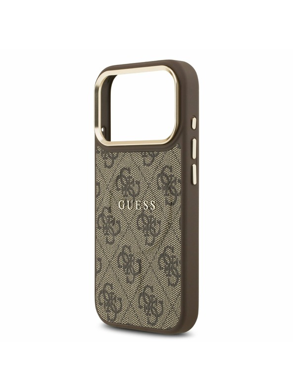 Guess Guess PU Leather 4G Gold Frame MagSafe Zadní Kryt pro iPhone 17 Pro Brown
