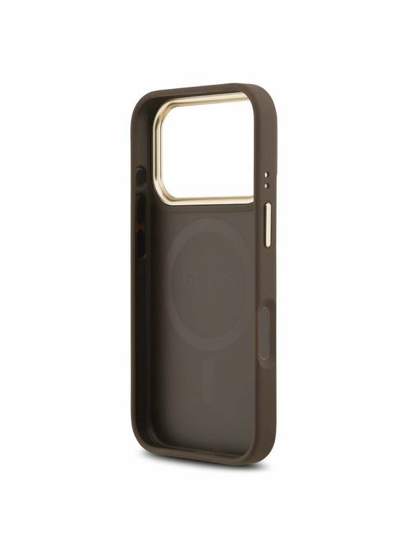 Guess Guess PU Leather 4G Gold Frame MagSafe Zadní Kryt pro iPhone 17 Pro Brown