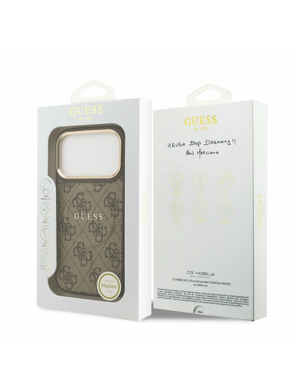 Guess Guess PU Leather 4G Gold Frame MagSafe Zadní Kryt pro iPhone 17 Pro Brown