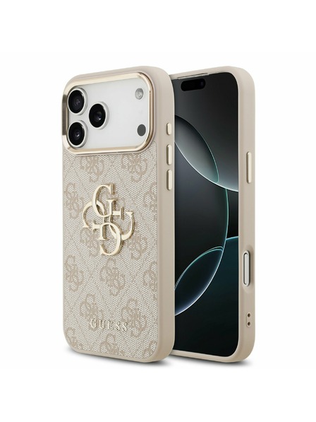 Guess Guess PU Leather 4G Metal Logo Gold Frame Zadní Kryt pro iPhone 17 Pro Max Pink