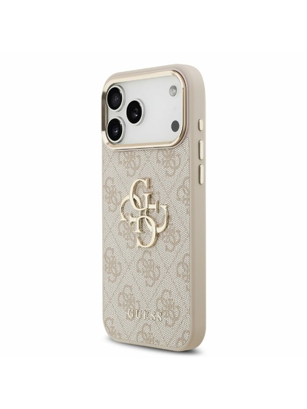 Guess Guess PU Leather 4G Metal Logo Gold Frame Zadní Kryt pro iPhone 17 Pro Max Pink