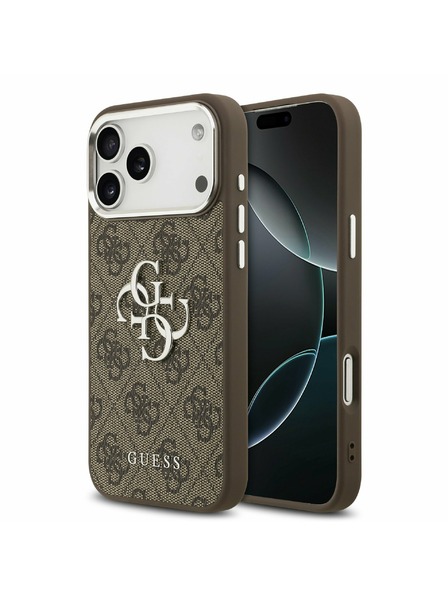 Guess Guess PU 4G Metal Logo Zadní Kryt pro iPhone 17 Pro Max Silver Brown