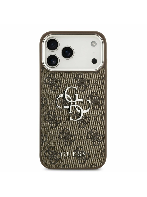 Guess Guess PU 4G Metal Logo Zadní Kryt pro iPhone 17 Pro Max Silver Brown