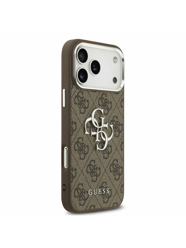 Guess Guess PU 4G Metal Logo Zadní Kryt pro iPhone 17 Pro Max Silver Brown