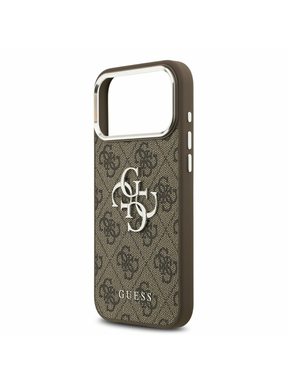 Guess Guess PU 4G Metal Logo Zadní Kryt pro iPhone 17 Pro Max Silver Brown