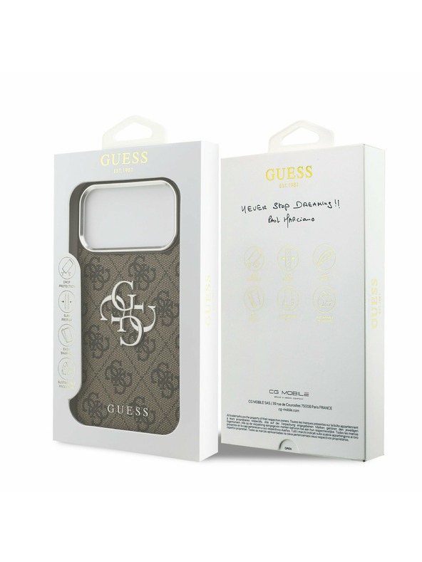 Guess Guess PU 4G Metal Logo Zadní Kryt pro iPhone 17 Pro Max Silver Brown