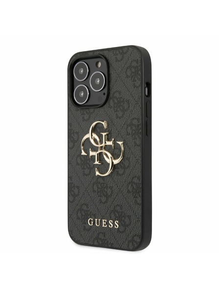 Guess PU 4G Metal Logo Zadní Kryt pro iPhone 13 Pro Grey Obal na telefon