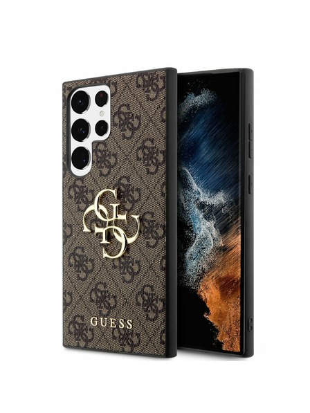 Guess Guess PU 4G Metal Logo Zadní Kryt pro Samsung Galaxy S23 Ultra Brown