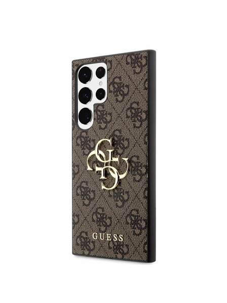 Guess Guess PU 4G Metal Logo Zadní Kryt pro Samsung Galaxy S23 Ultra Brown