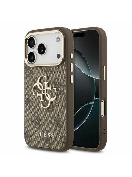 Guess Guess PU Leather 4G Metal Logo Gold Frame Zadní Kryt pro iPhone 17 Pro Brown