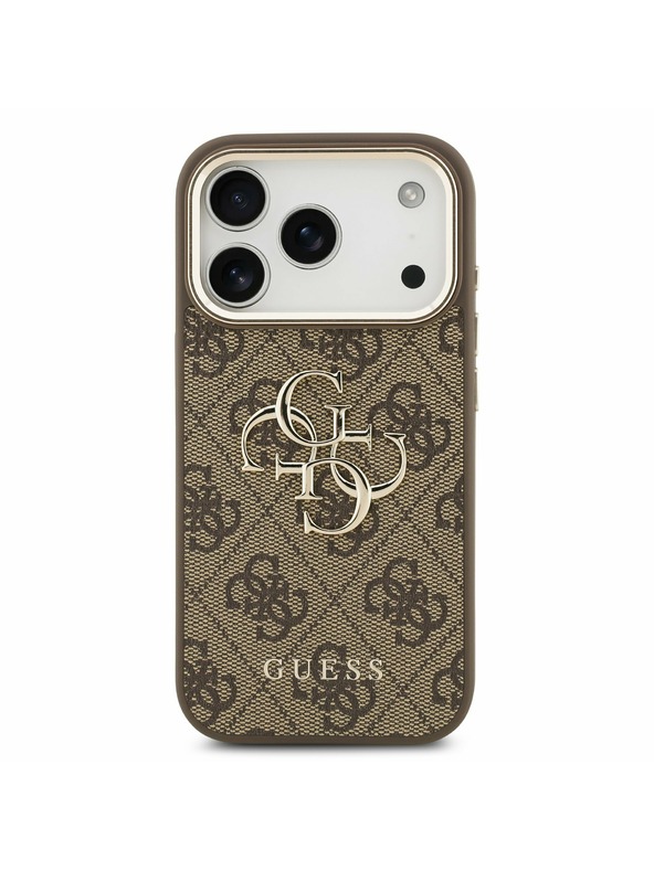Guess Guess PU Leather 4G Metal Logo Gold Frame Zadní Kryt pro iPhone 17 Pro Brown