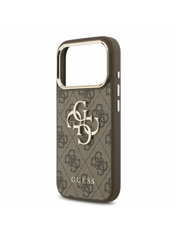 Guess Guess PU Leather 4G Metal Logo Gold Frame Zadní Kryt pro iPhone 17 Pro Brown