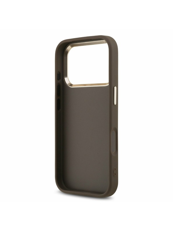 Guess Guess PU Leather 4G Metal Logo Gold Frame Zadní Kryt pro iPhone 17 Pro Brown