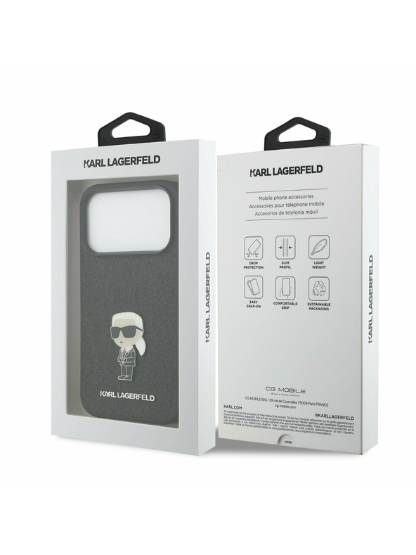 Karl Lagerfeld Karl Lagerfeld Fixed Glitter Metal Ikonik Zadní Kryt pro iPhone 17 Pro Black