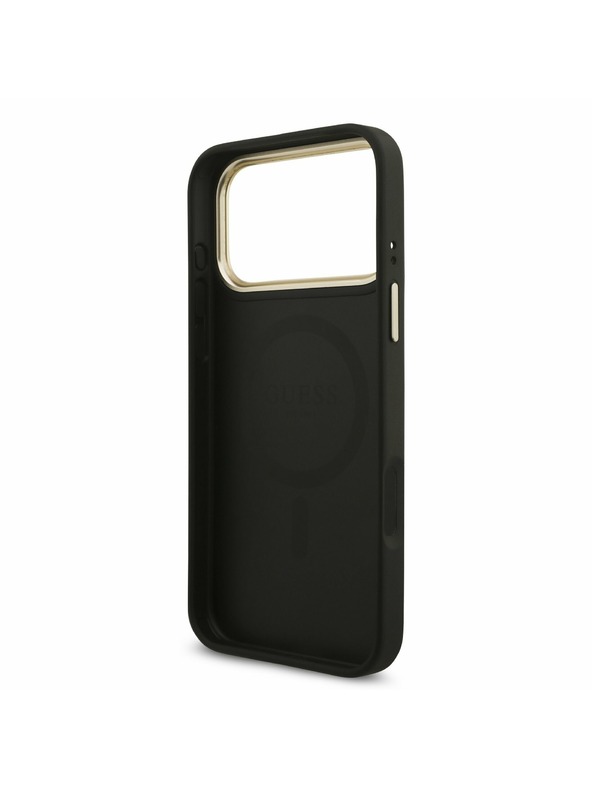 Guess Guess PU Leather 4G Strass Triangle Logo Gold Frame MagSafe Zadní Kryt pro iPhone 17 Pro Max Black