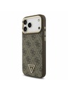 Guess Guess PU Leather 4G Strass Triangle Logo Gold Frame MagSafe Zadní Kryt pro iPhone 17 Pro Max Brown