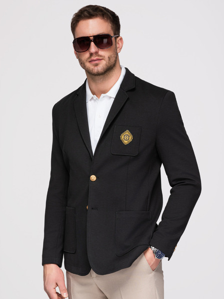 Ombre Clothing Pánské sako klasického slim fit střihu se zlatými knoflíky a emblémem Heritage - černé V2 OM-BLZB-0166 Ombre Clothing