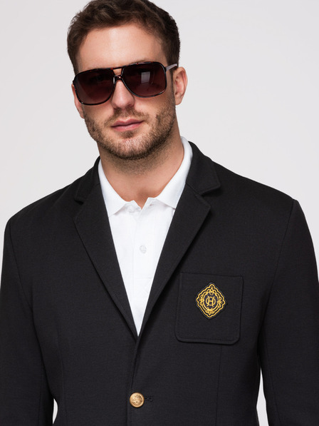 Ombre Clothing Pánské sako klasického slim fit střihu se zlatými knoflíky a emblémem Heritage - černé V2 OM-BLZB-0166 Ombre Clothing