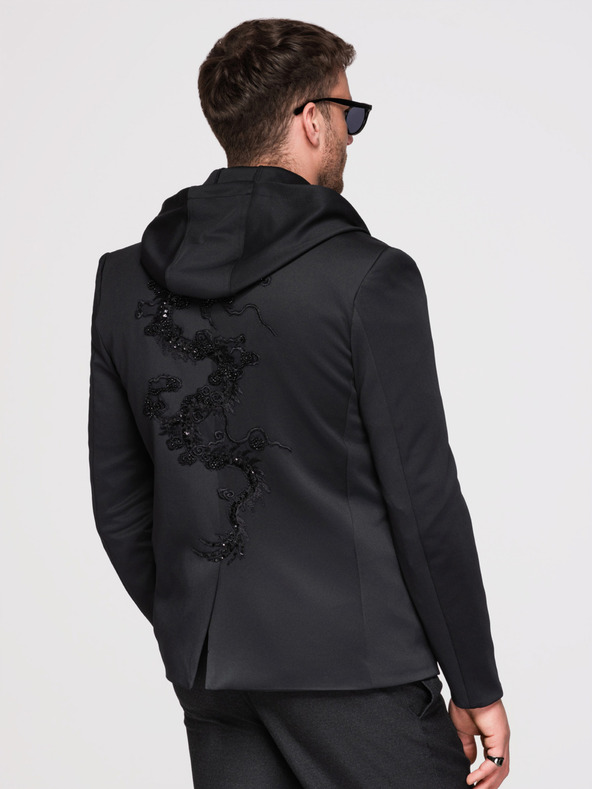 Ombre Clothing Pánská bunda s kapucí a dračí aplikací na zádech - černá V1 OM-BLZB-0165 Ombre Clothing