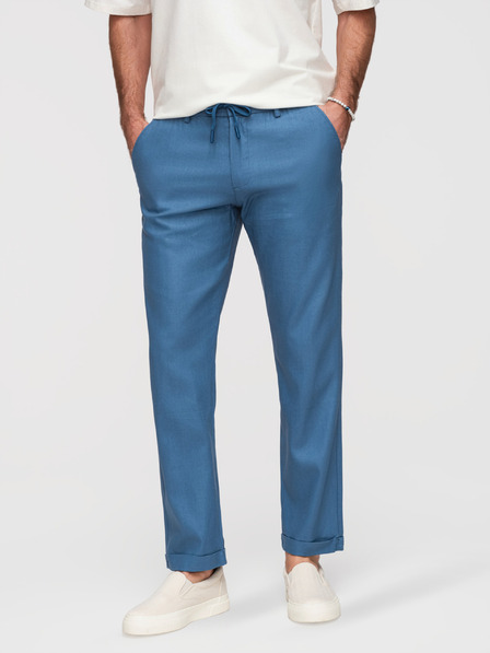 Ombre Clothing Pánské kalhoty chino z lněné směsi - modrá džínovina V5 P1522 Ombre Clothing