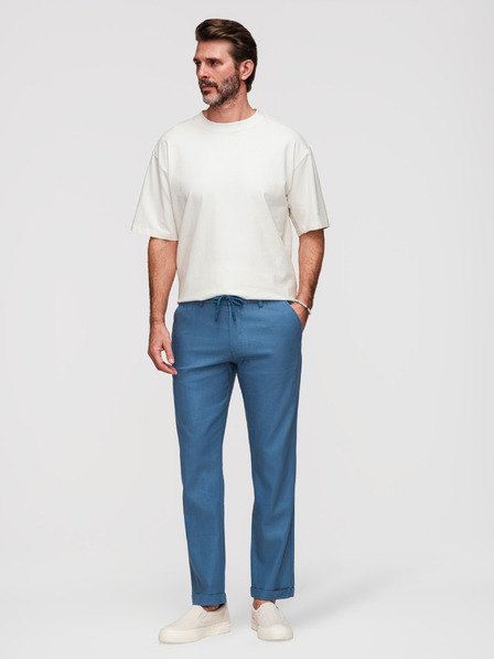 Ombre Clothing Pánské kalhoty chino z lněné směsi - modrá džínovina V5 P1522 Ombre Clothing