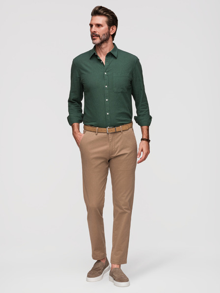 Ombre Clothing Pánské chino kalhoty REGULAR FIT s jemnou strukturou - tmavě béžové V2 P1518 Ombre Clothing