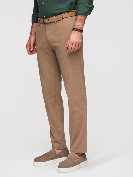 Ombre Clothing Pánské chino kalhoty REGULAR FIT s jemnou strukturou - tmavě béžové V2 P1518 Ombre Clothing
