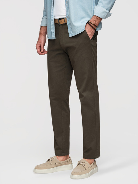 Ombre Clothing Pánské chino kalhoty REGULAR FIT s jemnou strukturou - tmavě zelené V4 P1518 Ombre Clothing