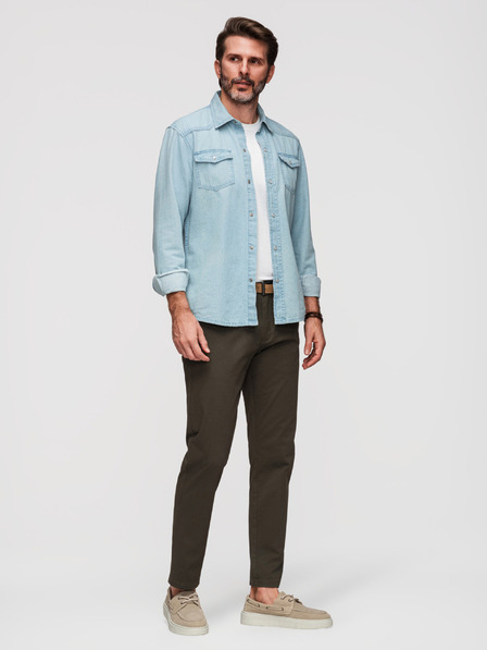 Ombre Clothing Pánské chino kalhoty REGULAR FIT s jemnou strukturou - tmavě zelené V4 P1518 Ombre Clothing