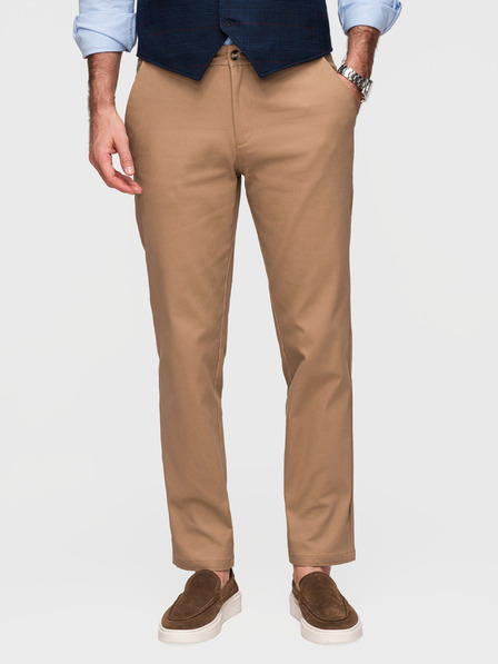 Ombre Clothing Pánské chino kalhoty SLIM FIT - světle hnědé V2 P1524 Ombre Clothing