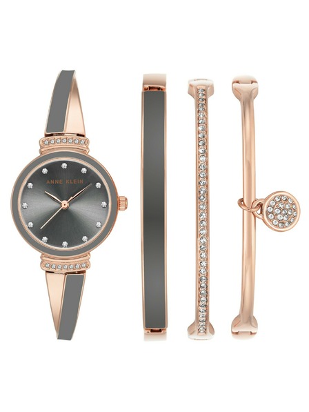 Anne Klein Růžovozlatá dámská souprava hodinek a šperků Anne Klein