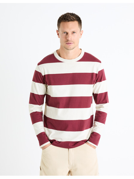 Celio Vínové pánské pruhované tričko Celio Fecond