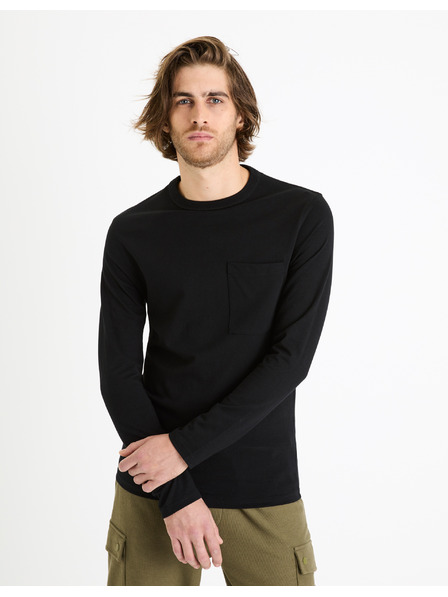 Celio Černé pánské basic tričko s kapsou Celio