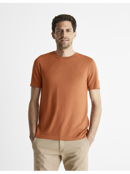 Celio Hnědé pánské basic tričko Celio Be1stee