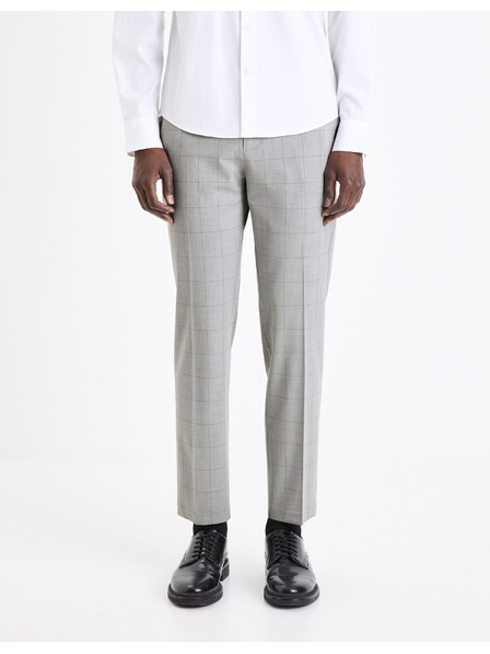 Celio Světle šedé pánské kostkované chino kalhoty Celio Gocarreau