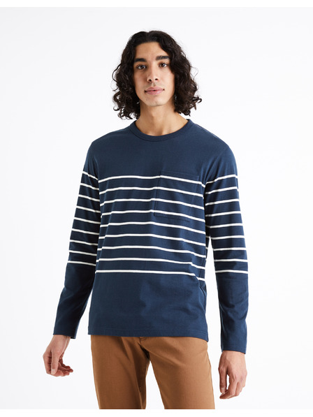 Celio Modré pánské pruhované tričko Celio Veboxmlr