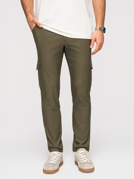 Ombre Clothing Pánské kalhoty REGULAR s cargo kapsami - tmavě olivově zelené V1 P1515 Ombre Clothing