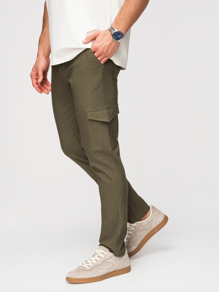 Ombre Clothing Pánské kalhoty REGULAR s cargo kapsami - tmavě olivově zelené V1 P1515 Ombre Clothing