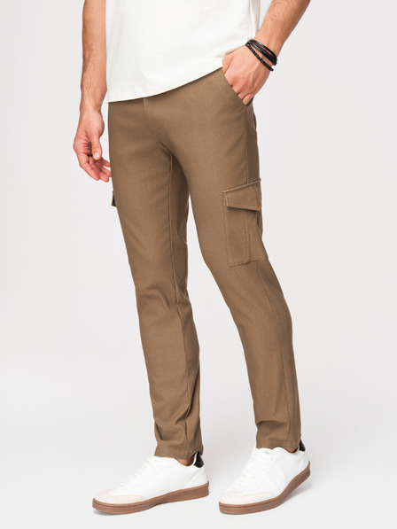 Ombre Clothing Pánské kalhoty REGULAR s cargo kapsami - olivová barva V2 P1515 Ombre Clothing