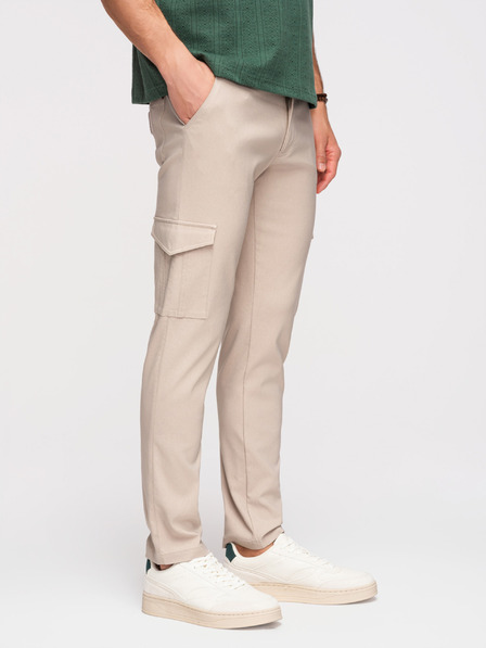 Ombre Clothing Pánské kalhoty REGULAR s cargo kapsami - béžové V3 P1515 Ombre Clothing