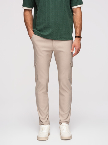 Ombre Clothing Pánské kalhoty REGULAR s cargo kapsami - béžové V3 P1515 Ombre Clothing