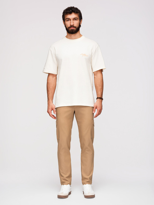 Ombre Clothing Pánské kalhoty REGULAR s cargo kapsami - světle hnědé V4 P1515 Ombre Clothing