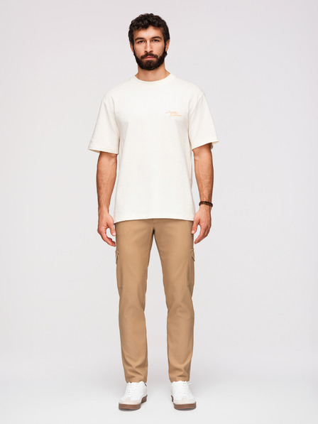 Ombre Clothing Pánské kalhoty REGULAR s cargo kapsami - světle hnědé V4 P1515 Ombre Clothing