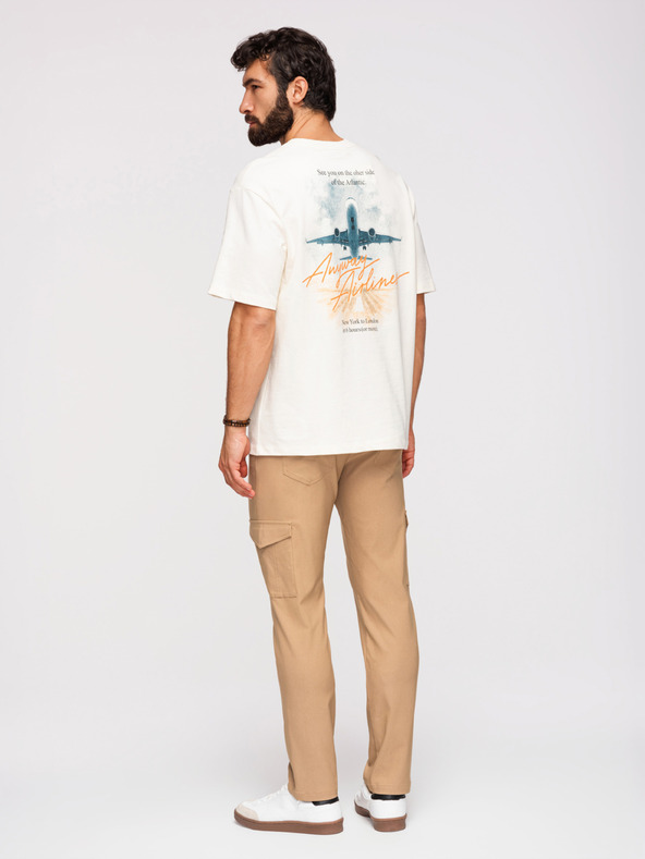 Ombre Clothing Pánské kalhoty REGULAR s cargo kapsami - světle hnědé V4 P1515 Ombre Clothing