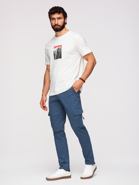 Ombre Clothing Pánské kalhoty s rovnými nohavicemi a kapsami na zip - tmavě modré V1 P1517 Ombre Clothing