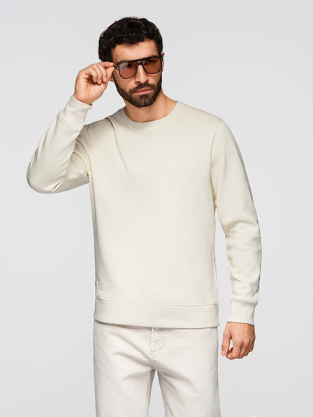 Ombre Clothing Pánská mikina BASIC s kulatým výstřihem - krémová Ombre Clothing